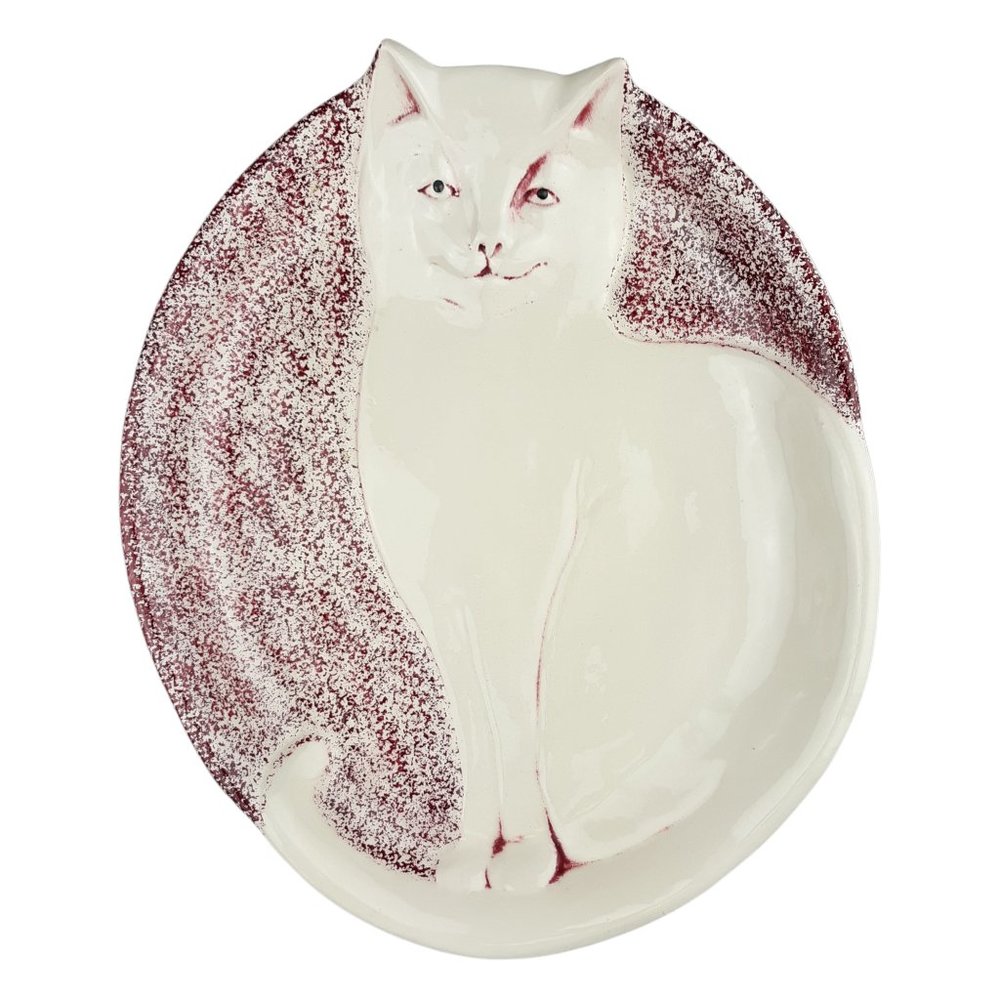 Vintage Flat Earth Pottery Cat Plate Platter